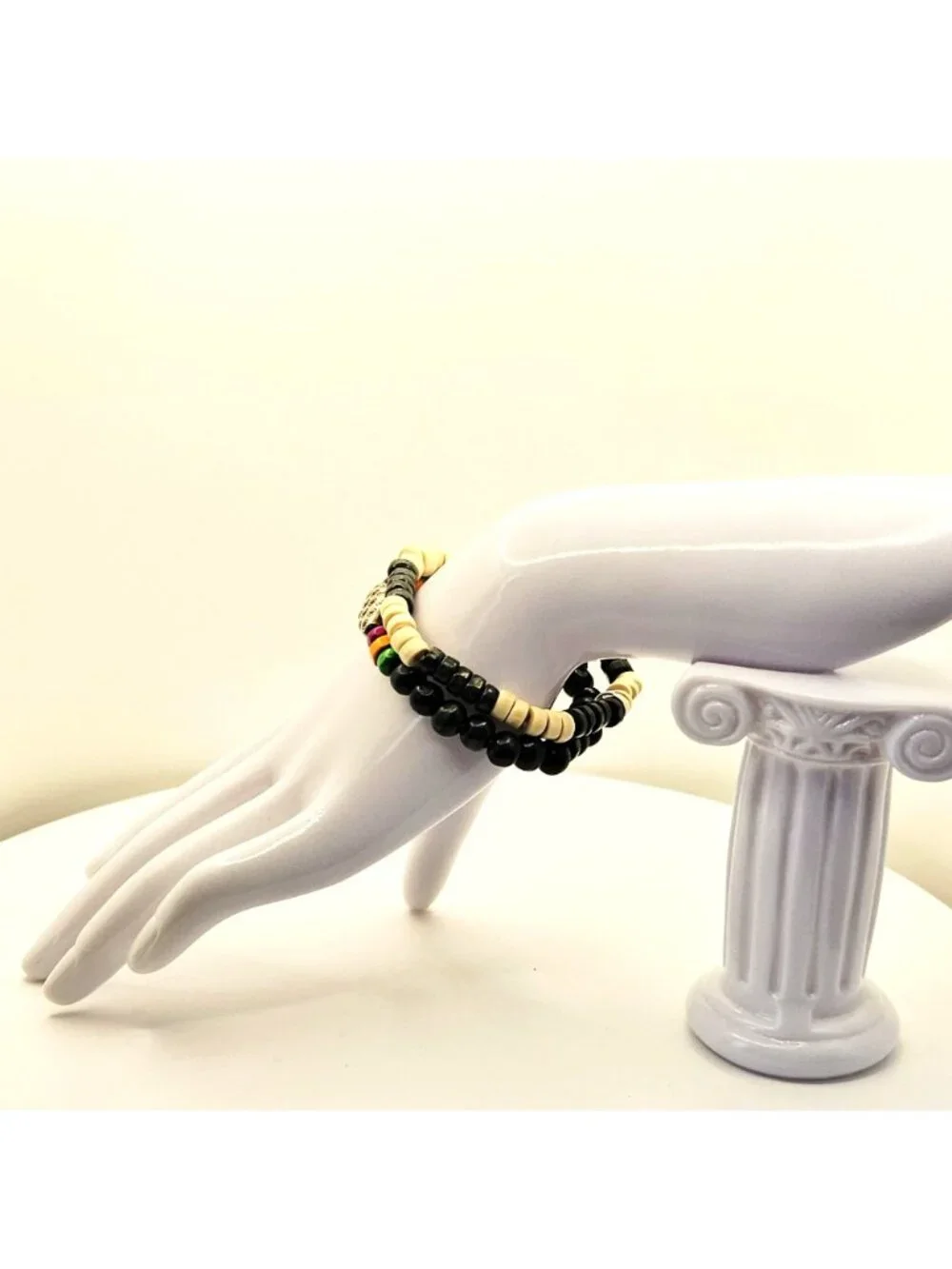 Unisex Tribal Bracelet Stack, Wood Bead Stretch Bracelets, Boho Layered Jewelry